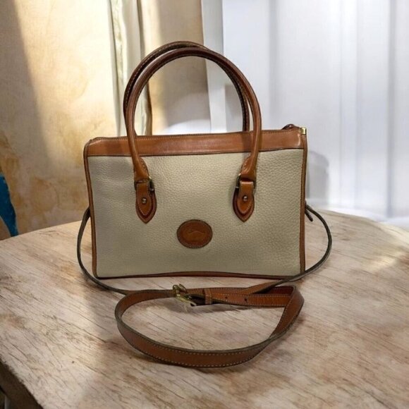 Vintage Dooney & Bourke AWL Shoulder Satchel Zipper Top Case Bone/British Tan - Picture 1 of 16